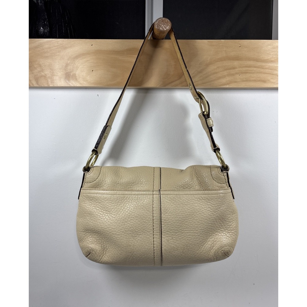 VTG Coach Soho Flap Brass Buckle Beige Leather Purse Shoulder Bag F11842 Y2K 90s - Picture 3 of 16
